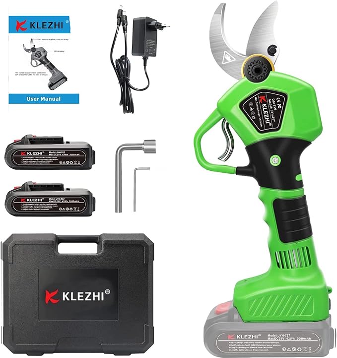 Cordless Electric Pruning Shears Battery Powered Tree Branch Pruner Cut Capacity of 40mm / 1.58inches, 2 x 2 Ah Lithium Rechargeable Battery 6-8 Working Hours Green