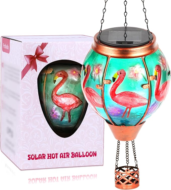 Flamingo Solar Hot Air Balloon Lantern,Outdoor Decor with Flame Lights Waterproof, Hanging for Garden Yard Lawn Patio, Unique Gifts for Women Mom Grandma Gardener for Mother'Day Christmas