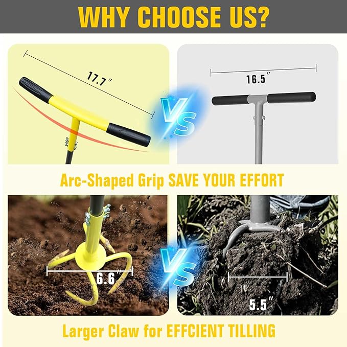 Manual Twist Tiller for Gardening, Garden Claw Hand Tiller with Ergomomic Handle, Steel Cultivator Tiller Lawn Aerator Soil Lossener for Gardening Bed and Plant Box