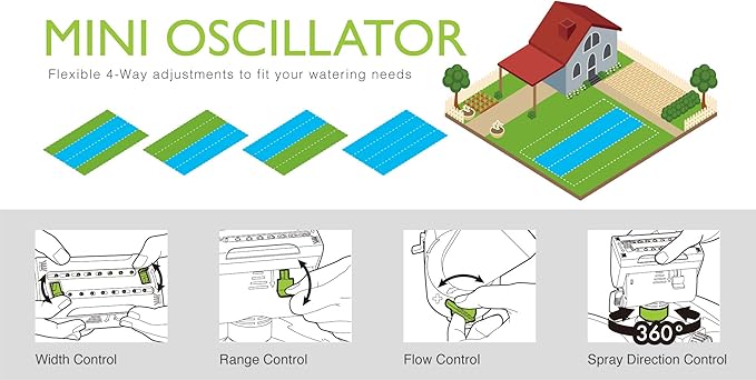 Eden 95124 Adjustable 4-Way Mini Turbo Oscillating Sprinkler W/Quick Connect Starter Set, Covers up to 4,069 sq. ft. Heavy Weight Base & 95210 Premium Garden Hose Fitting Quick Connect, 5 pc Set