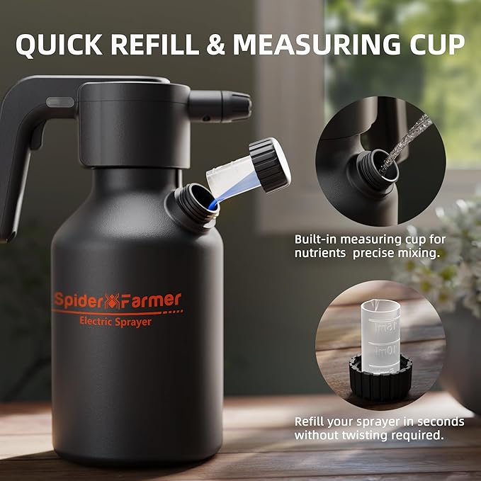 Spider Farmer Electric Spray Bottle 2L/0.5 Gallon, Portable Automatic Sprayer with Adjustable Nozzle and Measuring Cup, Type-C Rechargeable Plant Mister for Indoor & Outdoor Gardening and Cleaning