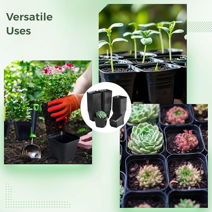 OMISTAR 120 Pcs Small Square Plastic Nursery Pots - 4 Inch Seedling Plant Pots with Drainage Holes, Reusable Grow Containers for Succulent Propagation, Flowers, Bulk Seed Starting Kits