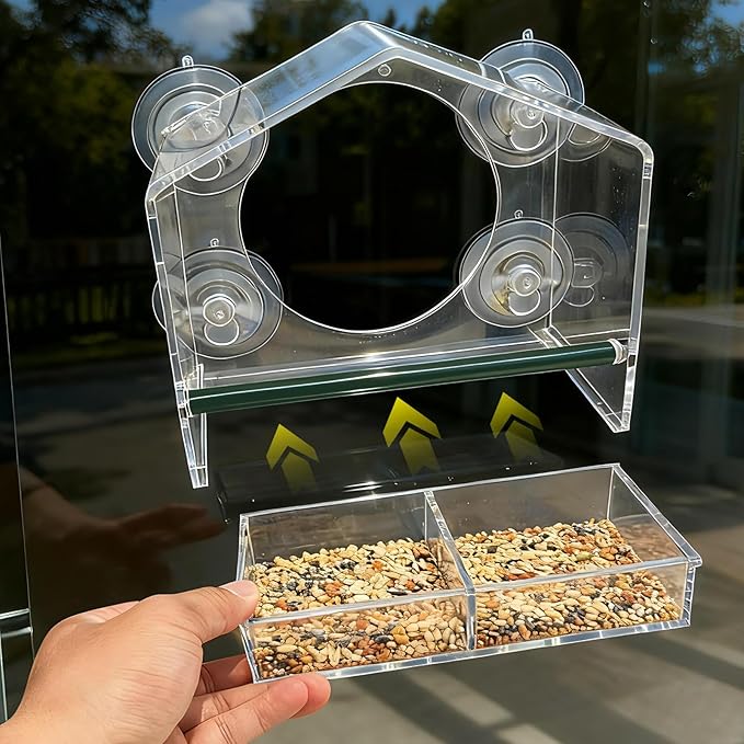 Window Bird Feeder with Strong Suction Cups - 2Pack Clear Sturdy Acrylic Birdfeeder for Outside Windows, 360° Clear View - No Drill Easy Install, Perfect for Cardinals & Finches,etc(2025 New)