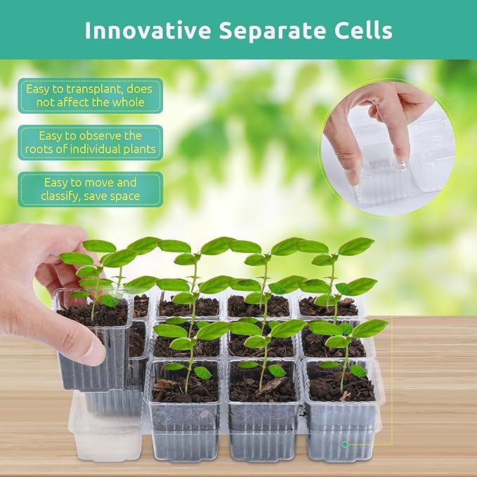 Seedfactor 7 Packs Seed Starter Tray, 84 Separate Cells Seedling Starter Trays Kit with Humidity Dome and Base Indoor Greenhouse Mini Propagator, Reusable Seedling Tray for Plants Indoor-Clear