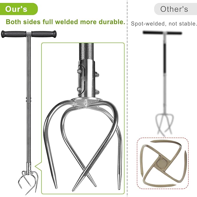 Dolibest Manual Twist Tiller, All-Steel Garden Claw Cultivator with 4 Curved Claws and Soft Rubber Handle, Hand Tiller Garden Claw for Gardening Bed and Plant Box (39'')