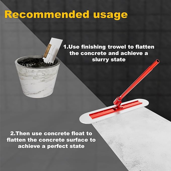 Bull Float Concrete Tools｜48’’×12’’ Stainless Steel Concrete Float with 4 Combinable Handles｜Concrete Bull Float with Trowel｜Concrete Bull Float Kit for Concrete Finishing