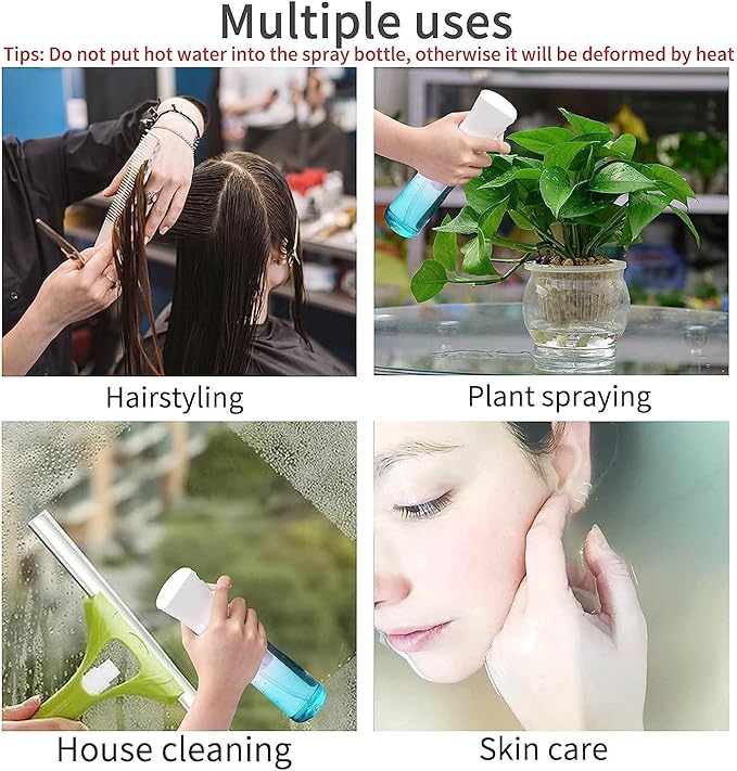 (2 Packs) Hair Spray Bottles, Continuous Water Mister Spray Bottle Empty for Hairstyling, Skin Care, Cleaning and Plant Spraying, 300ml/ 10 Oz (ORANGE+BLUE)