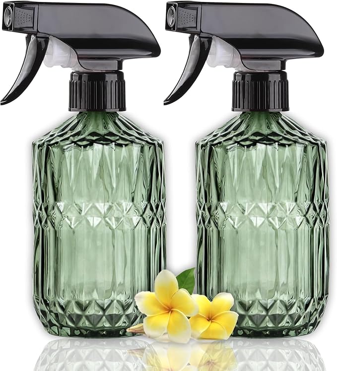 Glass Handheld Spray Bottle, 15oz Refillable Water Bottle Spray, Reusable Adjustable Nozzle Plant Mister Spray Bottles Indoor, Plant Mister for Hair, Cleaning, Gardening, Pets Care (Green)