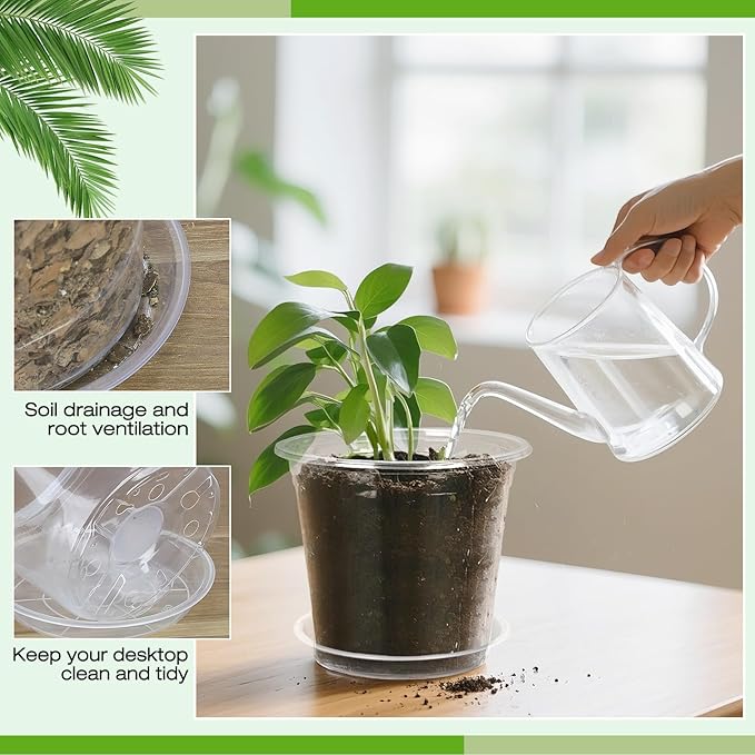 4 Inch Clear Nursery Pots with Drainage Trays, 15 Pack Plastic Pots for Plants, Clear Pot for Seed Starting, Transplanting, Succulents, and Indoor Gardening (4 inch)