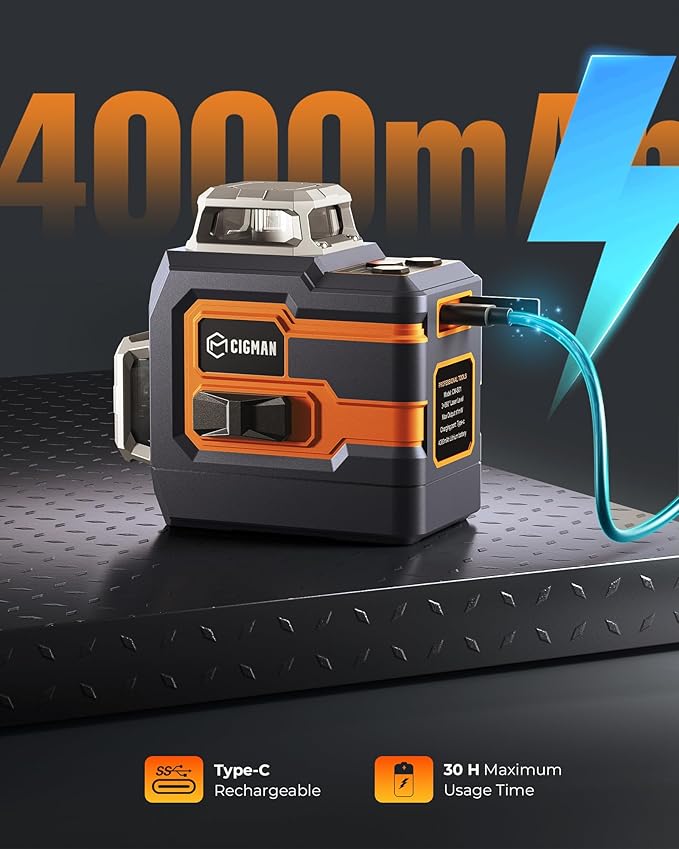 CIGMAN 3x360° Laser Level with Remote&APP Control, Green Self Leveling Cross Line Laser for Construction and Picture Hanging, 3D Vertical/Horizontal Line, Magnetic Rotating Stand Included