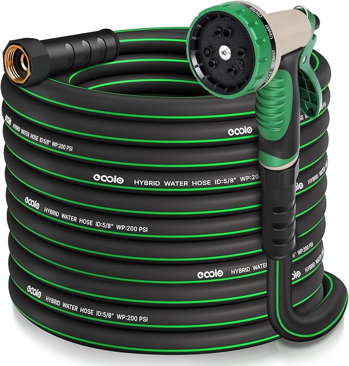Heavy Duty Garden Hose 75ft with Nozzle, NON-EXPANDABLE Flexible Water Hose, Kink Resistant Lightweight Hybrid Hose, Leakproof Hose Male to Female Fittings