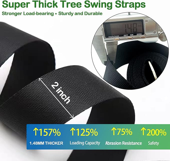 Tree Swing Straps Hanging Kit - 3FT/8FT/15FT/20FT/30FT, Strong & Durable - Holds Up to 5000lbs - Adjustable Tree Swing Straps Fit for All Swings, Hammocks, Safer & Easy Installation (8 FT)