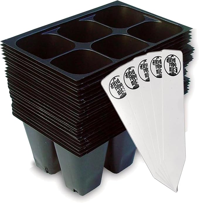 Seed Starter Trays, 144 Cells (24 Trays - 6 Cells Per Tray) + Plant Stakes