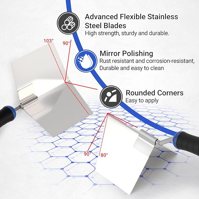 2-Pack Drywall Corner Trowel Set - 5" Stainless Steel Outside & 3.9" Inside Corner Knife for Sheetrock, Stucco, Concrete - Professional Corner Finishing Tools for Drywall & Plastering