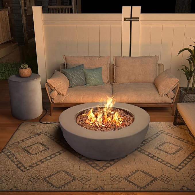 31.5" Round Propane Fire Pit Table,50,000 BTU Outdoor Gas Fire Table with Tank Cover & Lid,Gray Concrete Firepit for Patio,Backyard,Garden and Pool