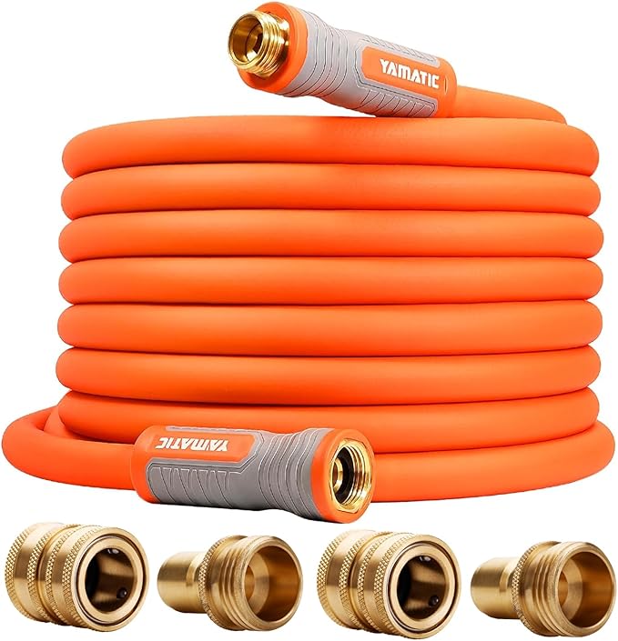 YAMATIC Garden Hose 5/8 in x 40 ft, Ergonomic Swivel Fittings, Burst 600 PSI, Heavy Duty, Flexible and Lightweight Water Hose with 2 Set Quick Connect