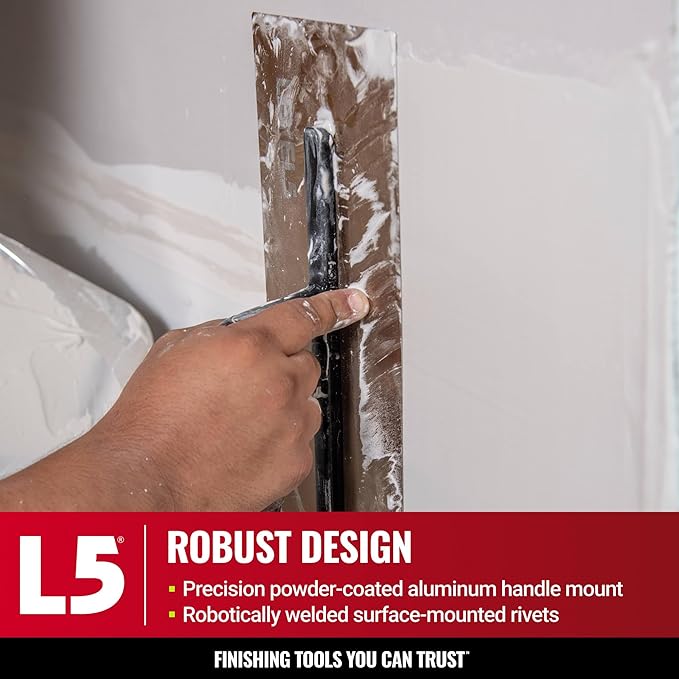 LEVEL5 12" x 4.75" 0.7 MM Drywall Curved Trowel | Triple-Hardened Stainless Steel, High-Impact Handle | Sheetrock Gyprock Wall-Board Plasterboard | 4-971