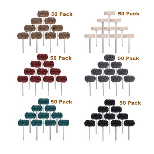 Rocaris 300 Pack Abrasive Wheels, 1“ Abrasive Buffing Polishing Wheels Burr for Rotary Tools-1/8 Shank, for Bulk Pruchase