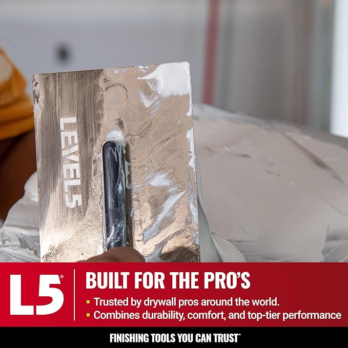 LEVEL5 11.5" x 4.75" 0.7 MM Flat Drywall Trowel | Triple-Hardened Stainless Steel, High-Impact Handle | Sheetrock Gyprock Wall-Board Plasterboard | 4-960