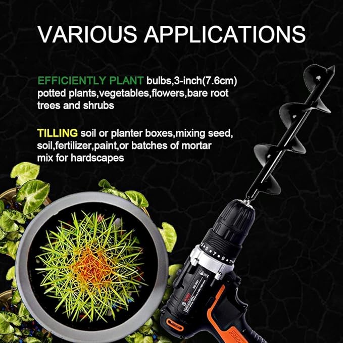 ERYTLLY Bulb Planter, Auger Spiral, Garden Planter Tool 3 x 12 inch,Rapid Umbrella Hole Digger for Planting Bulb Seedlings Bedding Tulips, and Digging Weeds Roots