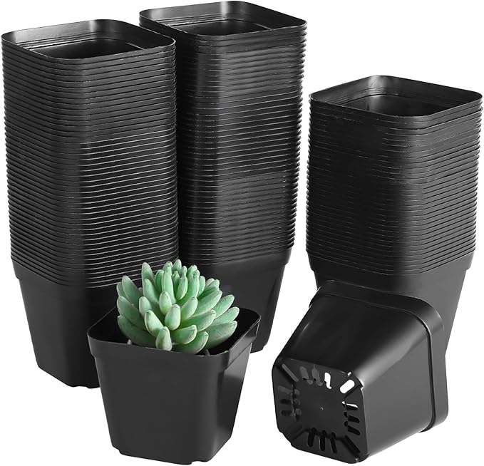 OMISTAR 120 Pcs Small Square Plastic Nursery Pots - 4 Inch Seedling Plant Pots with Drainage Holes, Reusable Grow Containers for Succulent Propagation, Flowers, Bulk Seed Starting Kits
