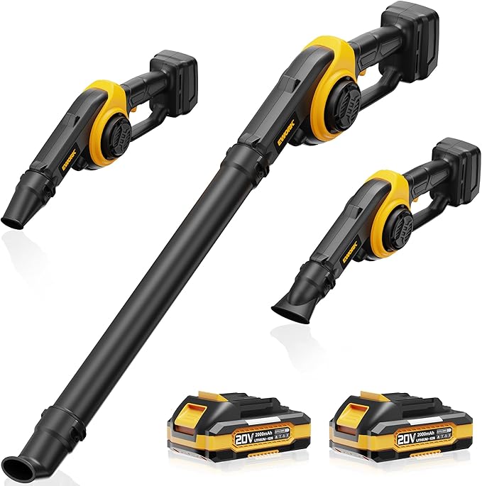 EWORK Small Leaf Blower Cordless 20V 130CFM/200MPH Lightweight Electric Leaf Blower with 2x2.0Ah Battery and Fast Charger, Mini Battery Powered Compact Blowers for Lawn Care, Leaves, Jobsite