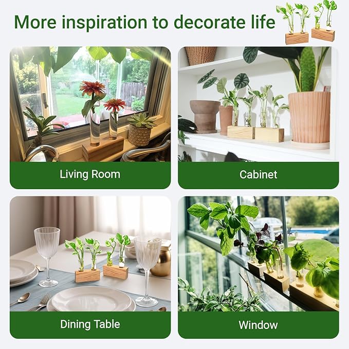 Propagation Station, Plants Terrarium, Plants Lover Gifts for Women,Plant Cutting Holder Home décor,Gifts for Women,House Warming New Home-4 Tubes-Beige
