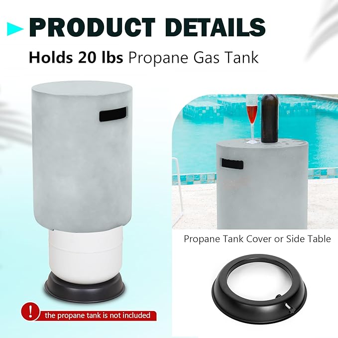 36" Fire Pit Table,50,000 BTU Outdoor Propane Fire Pit Table Round Concrete Gas Firepit with Tank Cover,Lid,Lava Rocks for Outside Patio,Deck,and Backyard