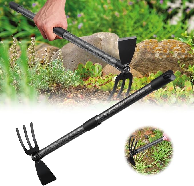 Garden Hoe and Cultivator, Heavy Duty Hand Hoe with Tiller with 31” Long Handle, Cultivator Hoe Garden Tools Durable Cultivator Hoes Rake Fork for Gardening Weeding Planting Loosening Soil