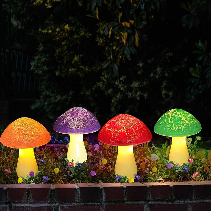 Homeleo 8-Pack Cracked Mushrooms for Garden Decor, Solar Mushroom Lights Outdoor, Super Cute Whimsical Garden Art for Yard Decor Gnome Flowerbed Housewarming Decor(Multicolored)