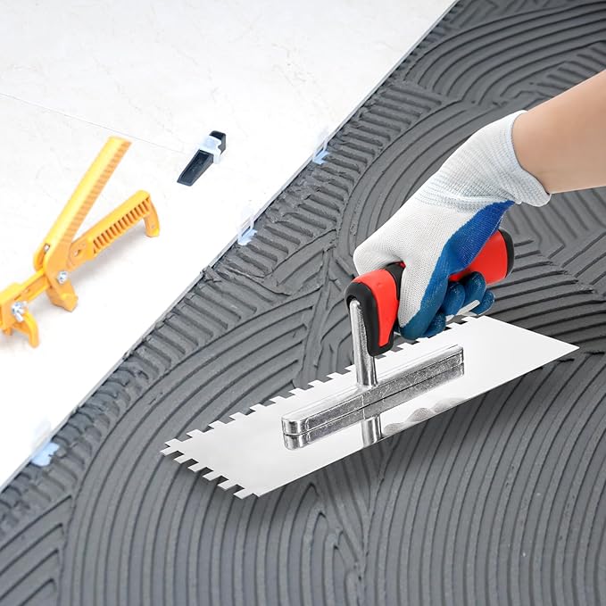 Peohud 3 Pcs Concrete Trowel, Stainless Steel Square Notched Trowel, Flat Finishing Trowel for Tile Cement Drywall Plastering Wall Floor Tiling Installation, Masonry Hand Tool Kit