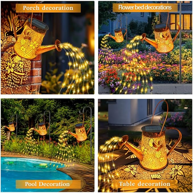 Solar Watering Can Lights, Hummingbird Gifts for Christmas Women Mom Grandma Birthday, Waterproof Outdoor Garden Decor Large Hanging Solar Lanterns Garden Lights for Patio Porch Yard Flowerbed Pathway