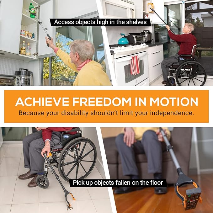 EZPIK Pro 36" Flexible Folding Grabber Tool for Elderly + Magnets, Reacher for Disabled & Seniors Heavy Duty Rotating Grippers for Reaching Underneath, Trash Grabbers & Pickers for Mobility