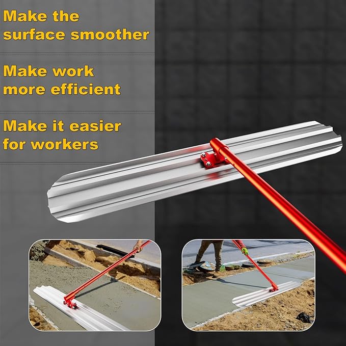 Bull Float Concrete Tools,48''×8''Magnesium Aluminum Alloy Concrete Float with 4 Combinable Handles,Concrete Bull Float with Carrying Toolbox,Trowel,Concrete Bull Float Kit for Finishing(Red)