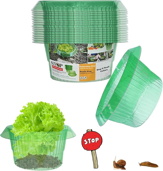 Fshow Garden Cloches，15 Pack Plastic Slug & Snail Plant Protection Collars,Snail Defense Without Chemistry, Snail Collar Protects Plants to Get Better. (Emerald Green)