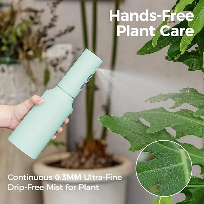 Bamworld Rechargeable Battery Powered Sprayer Electric Spray Bottle 750ml Continuous Mist Sprayer for Plants Cleaning Hairstyling Gardening USB Fast Charging Indoor Outdoor Use Hands-Free Green