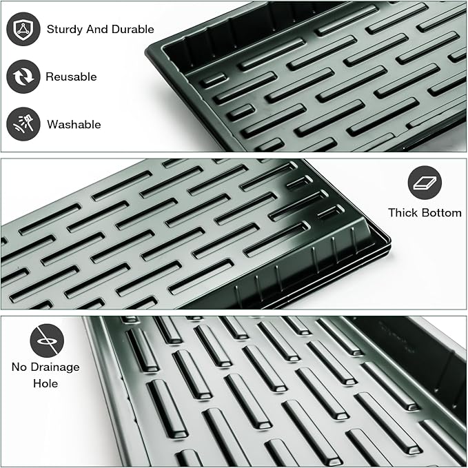10 Pack Shallow 1020 Trays No Holes - Reusable 1.6" Deep Nursery Flats for 72/128 Cell Plug Tray, Heavy Duty Seed Starter Trays for Microgreens, Hydroponics & Seed Germination (Dark Green)