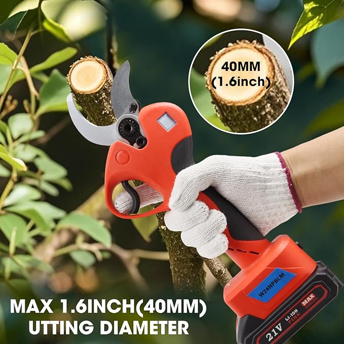 Electric Pruning Shears，1.6” (40mm) Cutting Diameter，Cordless Pruning Shears with LCD Display，2pcs 2000mAh Rechargeable Lithium Battery, 2pcs Upgraded SK5 blades