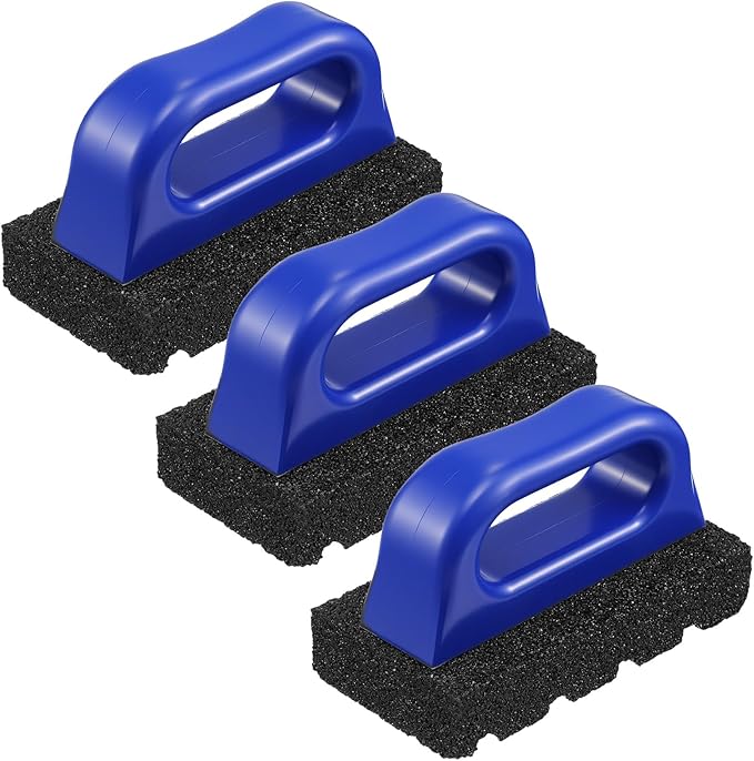 3 Pcs Rub Brick with Handle Concrete 20 Grit Masonry Tools Smoothing Cleaning Removing Marks Tool (Blue)