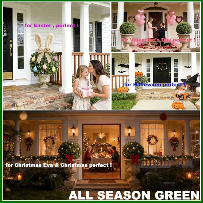ALL SEASON GREEN 2'T 18''W Boxwood Ball Artificial Topiary Trees Potted Faux Outdoor Plants for Home Porch Decor Set of 2