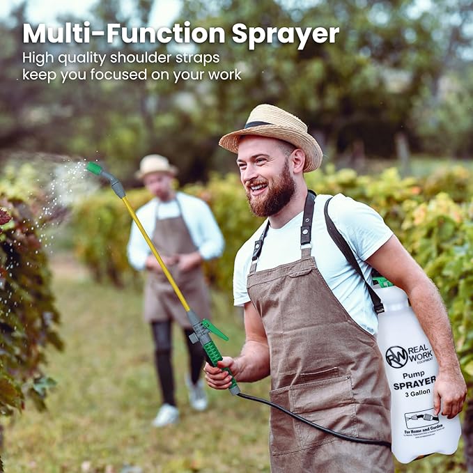 REALWORK 3-Gallon Handheld Tank Sprayer with Carry Handle and Shoulder Strap for Pests & Weeds, Watering Garden, and Spraying Plants, in Translucent White