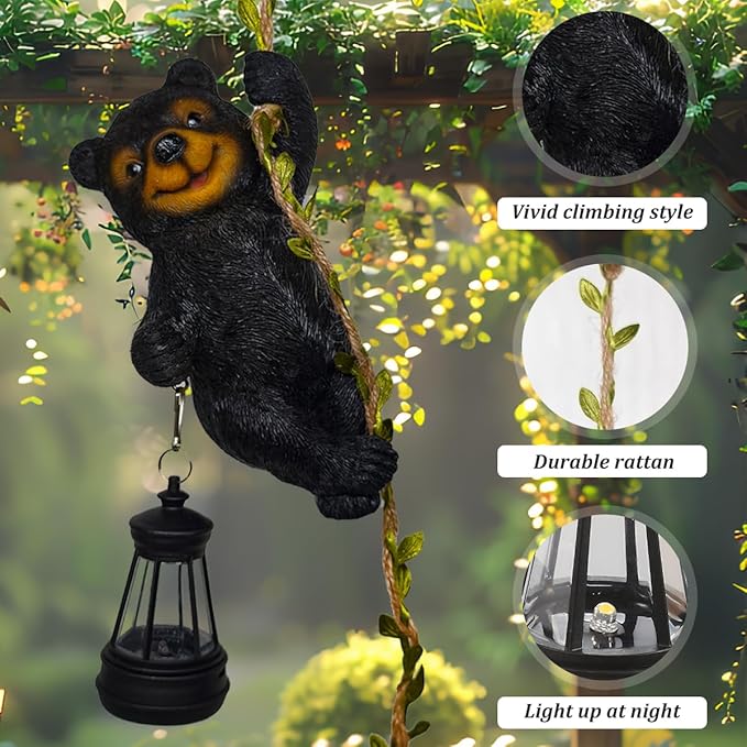 Solar Bear Figurine Lights Tree Hugger Outdoor Garden Decor for Outside Yard Patio Porch Balcony Fall Home,Best Gifts for Garden Mom Grandma