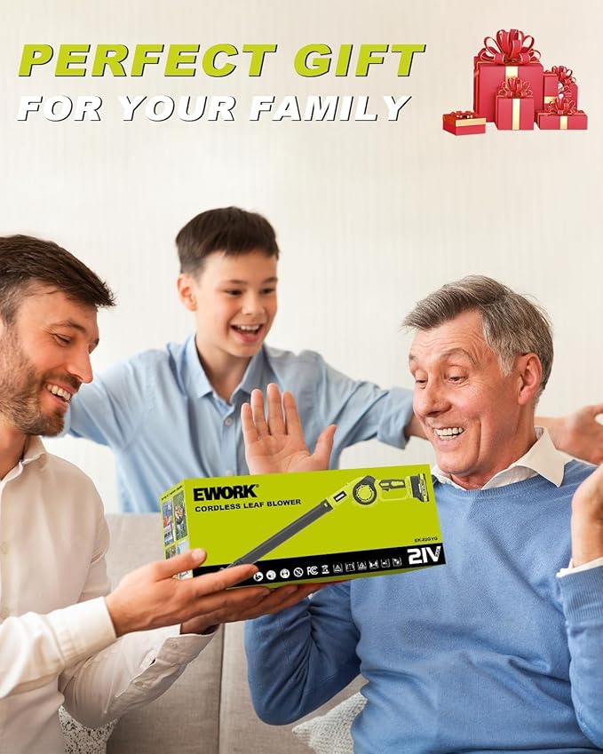 EWORK Small Leaf Blower Cordless 21V Powerful 130CFM/200MPH Mini Electric Leaf Blower with Battery and Fast Charger, Lightweight Leaf Blowers for for Lawn Care, Patio, Blowing Leaves