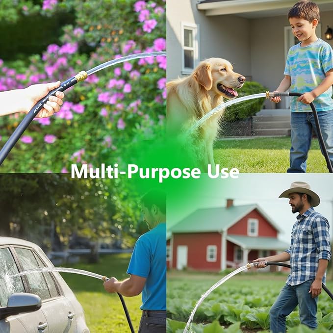 150FT 5/8 Heavy Duty Rubber Garden Hose - 200psi Working, 1000psi Burst - Hot/Cold Water - Five-Layered Braiding for Durability - Versatile for Gardening, Agriculture, Construction(Black)