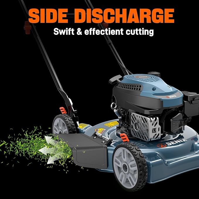 SENIX 144 cc Gas Lawn Mower, 20 inch 4-Cycle Push Mower, Side Discharge, 5 Position Cutting Height Adjustment, Low Noise & Fuel-Efficient for Lawn, Yard and Garden (LSPG-L5)