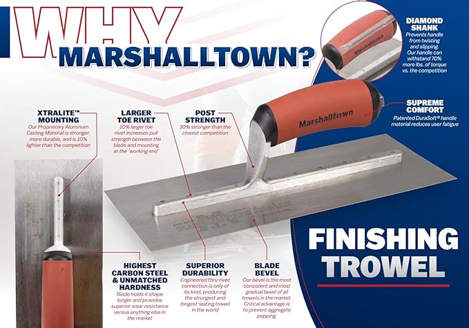 MARSHALLTOWN High Carbon Steel Finishing Trowel, 5 x 18 Inch Concrete, Masonry and Drywall Finishing Tool, Made in the USA, MXS815D
