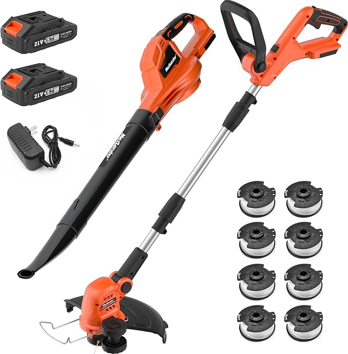 MAXLANDER 20V 12'' Cordless Weed Wacker/Edger and Leaf Blower Combo Kit. 8 Pcs Replacement Spools, 2 x 2.0Ah Batteries & Charger Included