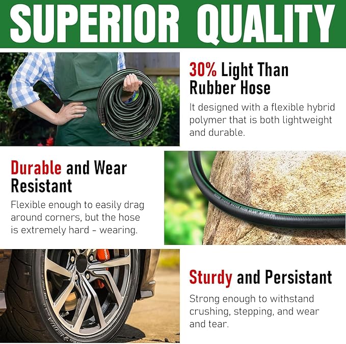 Heavy Duty Garden Hose 6ft, NON-EXPANDABLE Flexible Water Hose, Kink Resistant Lightweight Hybrid Hose, Leakproof Hose Male to Female Fittings