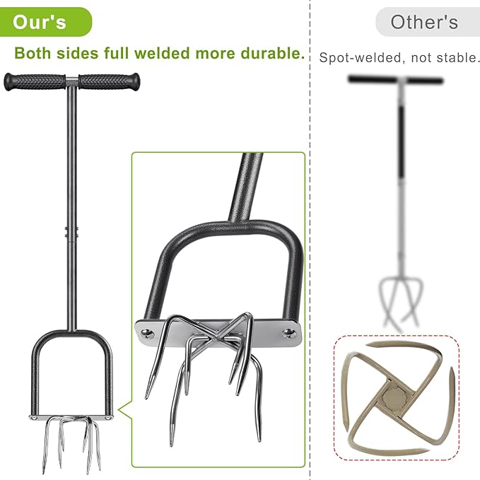 Dolibest Manual Twist Tiller, All-Steel Garden Claw Cultivator with 6 Curved Claws and Soft Rubber Handle, Hand Tiller Garden Claw for Gardening Bed and Plant Box (39'')