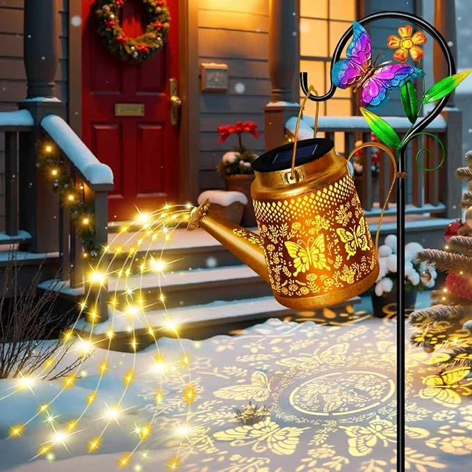 Christmas Gifts for Women,Solar Watering Can Lights for Christmas, Butterfly Lantern with Shepherd Hook, Waterproof Outdoor Decor for Garden Pathway Yard Backyard, Solar Gift for Mom Grandma Women